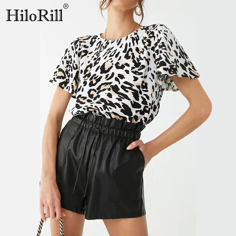 HiloRill Blouse Women 2021 Summer Short Sleeve O-Neck Blouses Vintage Leopard Print Office Ladies Tops Shirts Camisas Mujer | Женская