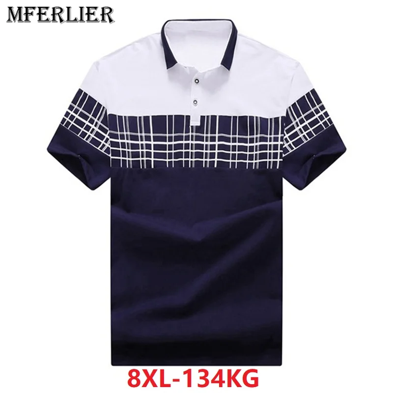 

men plus size big shirt 6XL 7XL 8XL Summer short sleeve plaid Hipster large shirts contrast color turn down collar cotton blue
