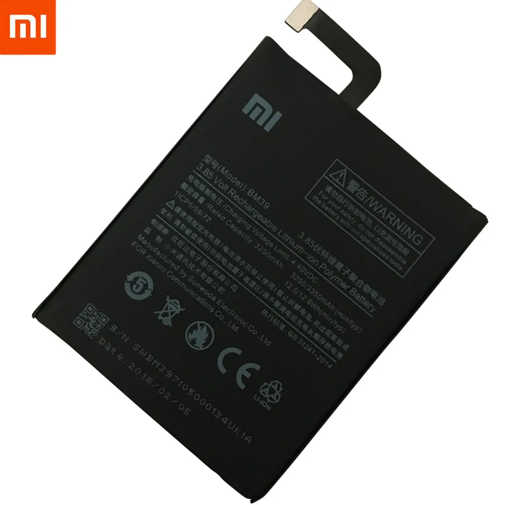 Аккумулятор для телефона Xiao mi BM39 для Xiaomi mi 6 mi 6 3250 мАч, запасная батарея большой емкости