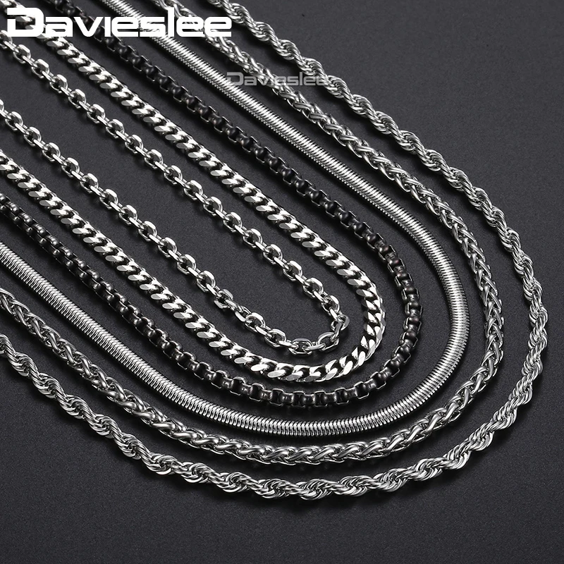 

Davieslee Classic Stainless Steel Chain Necklaces For Men Snake/Box/Curb Chain 24" Silver Color Necklace Men's Jewelry 3mm DKNN1