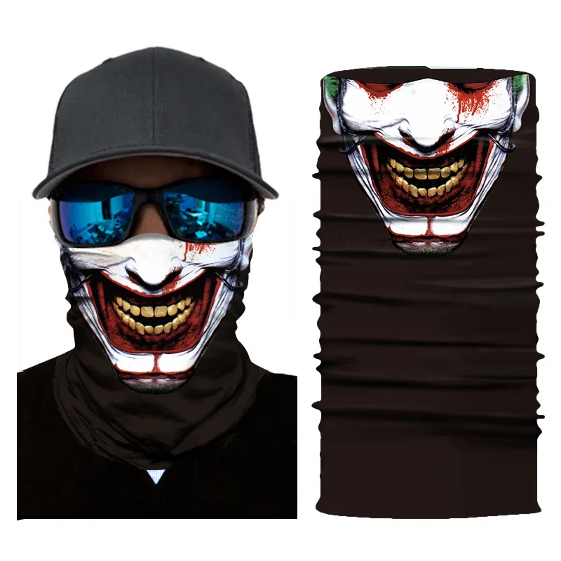 Customized high-quality digital print headscarf riding sunscreen mask Halloween horror clown personality neck festival scarves