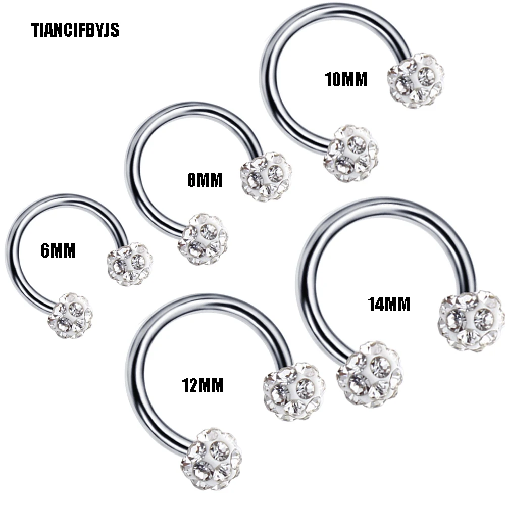 

TIANCIFBYJS 6/8/10/12/14mm 50pcs Nose Rings Surgical Steel 16g Wholesale Body Jewelry Piercing Tragus Earring Crystal Nose Studs
