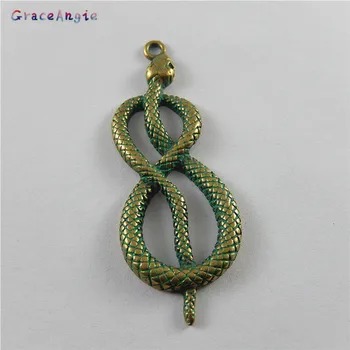 

GraceAngie 10pcs/pack Antique Bronze+Wipe Green Alloy Animal Viper Shape Pendant Necklace Jewelry Accessories DIY