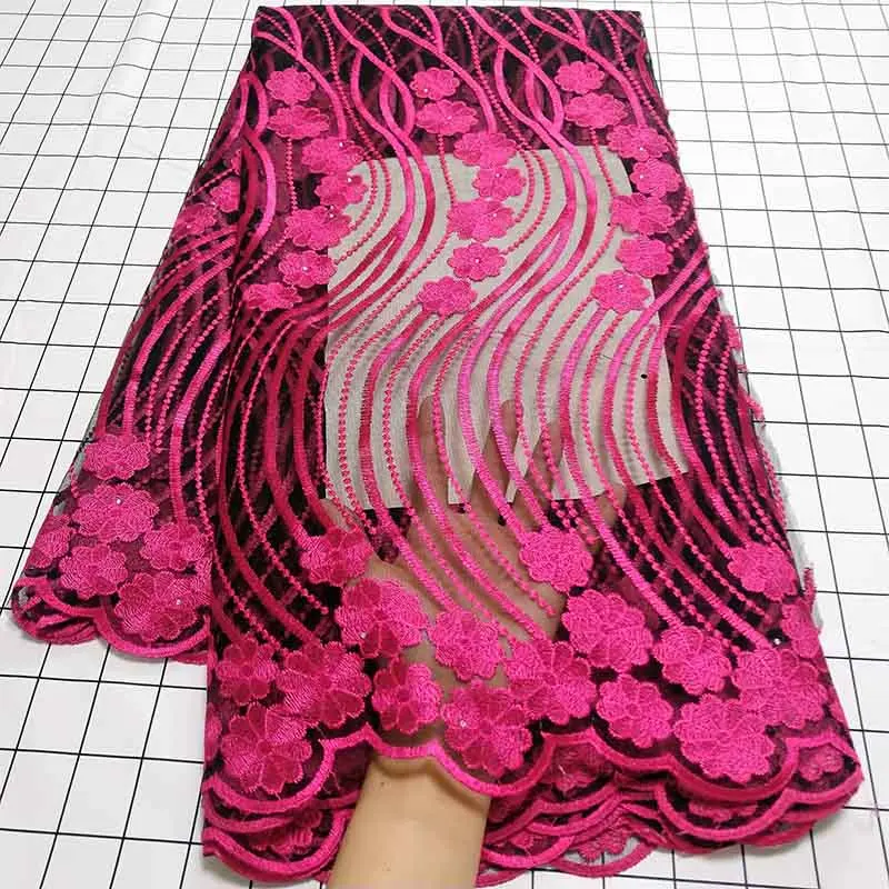 

2019 Black/Pink Latest French Nigerian Lace Fabric High Quality Embroidered Tulle African Lace Fabric for Wedding Party Dress