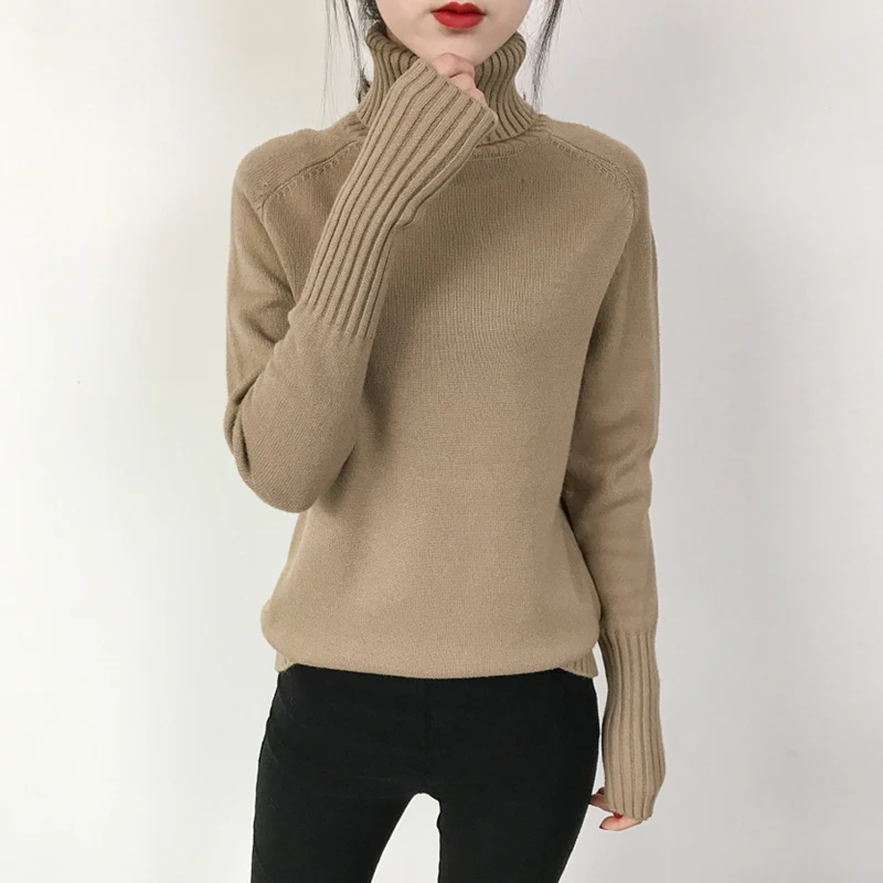 Зимние Для женщин вязаные свитера пуловеры водолазка с длинным рукавом Твердые Цвет эластичный короткий свитер 2018 в Корейском стиле