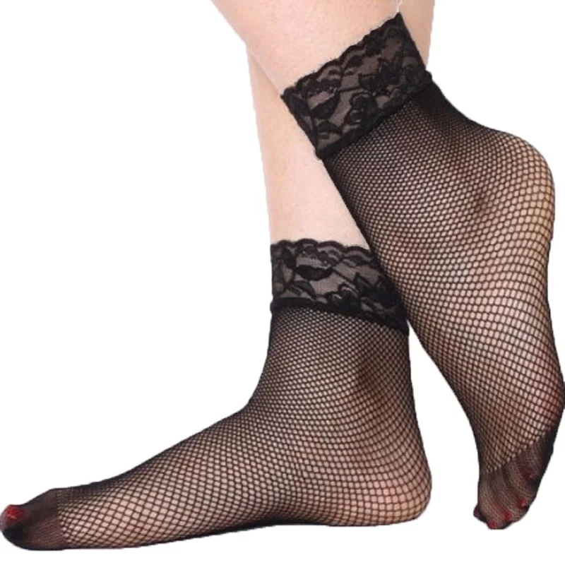 

4Pairs=8Pcs Summer Fishnet Short Socks Women Female Girls Ankle Socks Sexy Transparent Thin Mesh Socks Breathable Black Hosiery