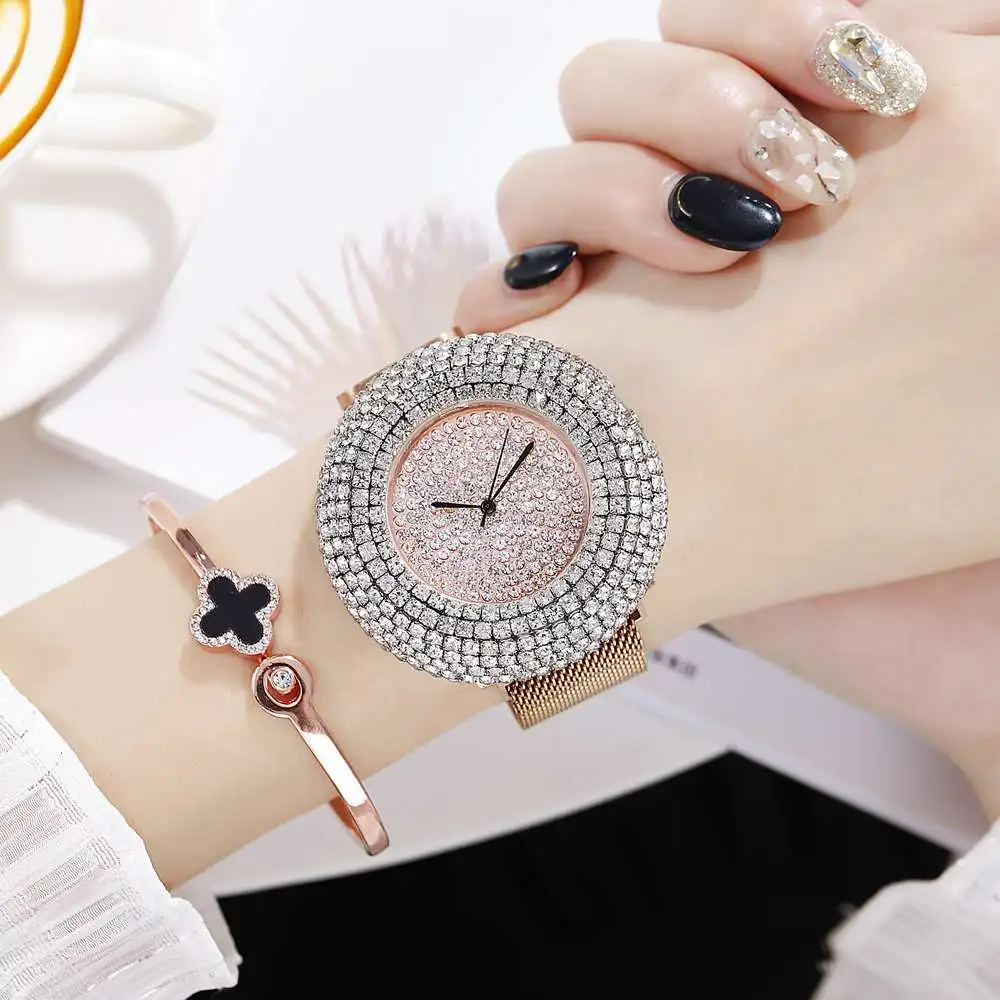 

JBAILI New Women Watches Luxury Brand Big Diamond Watch Waterproof Special Bracelet Magnet Mesh Expensive Ladies Wrist Watch