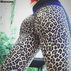 Maoxzon пикантные женские Фитнес Leopard Высокая Талия Тонкий леггинсы для женщин бедра плиссированные Повседневное Jogger тренировки эластичные