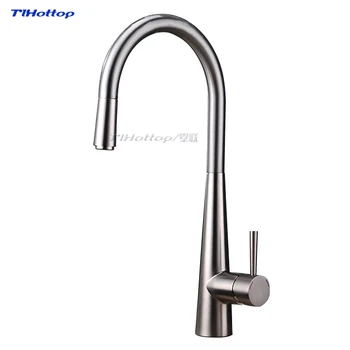 

pull type stainless steel faucet in the kitchen Xiancai basins of hot and cold water sink telescopic smoked pull tap