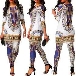 Новинка 2019 года традиционные африканские Дашики модные брюки для девочек костюм для женщин топы с принтом + брюки комплект из двух предмето