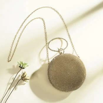 

AUAU-Crystal Bag Simple Bridal Wedding Purse Shining Cross Body Tote Women Evening Party Crystal Shoulder Bag Diamond Circle R