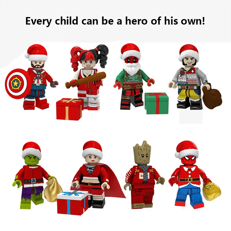 Legoing Christmas serices Santa Claus Elk Thor Iron man Spider man Grinch Wolverine Building Blocks Toys for Children Xmas Gifts