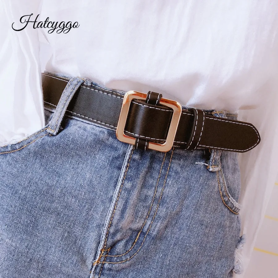 

HATCYGGO Fashion Women Belts Split Belts Simple Square Buckle Belt For Student Strap No Hole Comfortable Corset Belts Jeans Belt