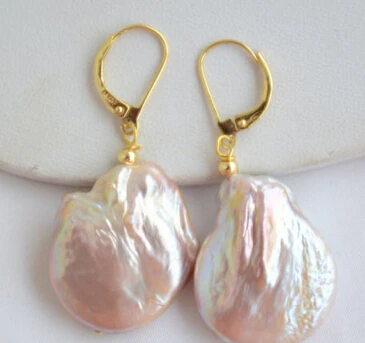 

hot sell new - free shipping 13377 22mm coin lavender baroque keshi reborn pearl dangle earring