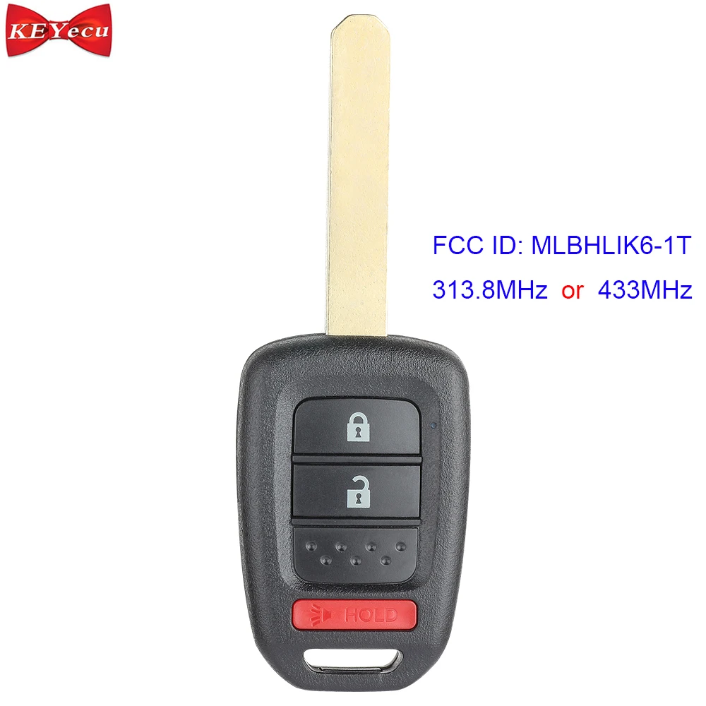 

KEYECU for Honda CR-V Crosstour Fit HR-V Remote Control Car Key Fob 4 Button 313.8MHz FCC ID MLBHLIK6-1T