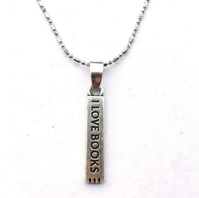 

Silver Plated I Love Books Bookmark Necklace-Love Reading Book Lover Bookworm Book Club Teacher Librarian Gift Nerdy Gift Geek,