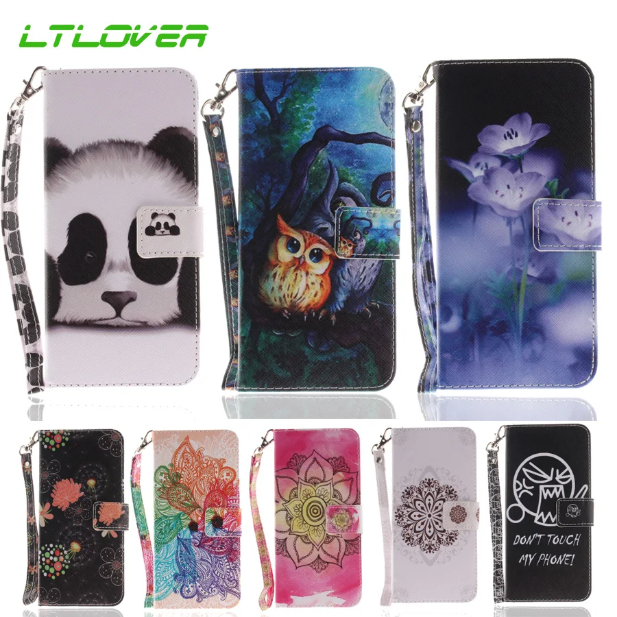 Case For iPhone XR Cover Cartoon Owl Panda Flower PU Leather Flip Apple XS Max Card Holder Hand Strap Funda | Мобильные телефоны и