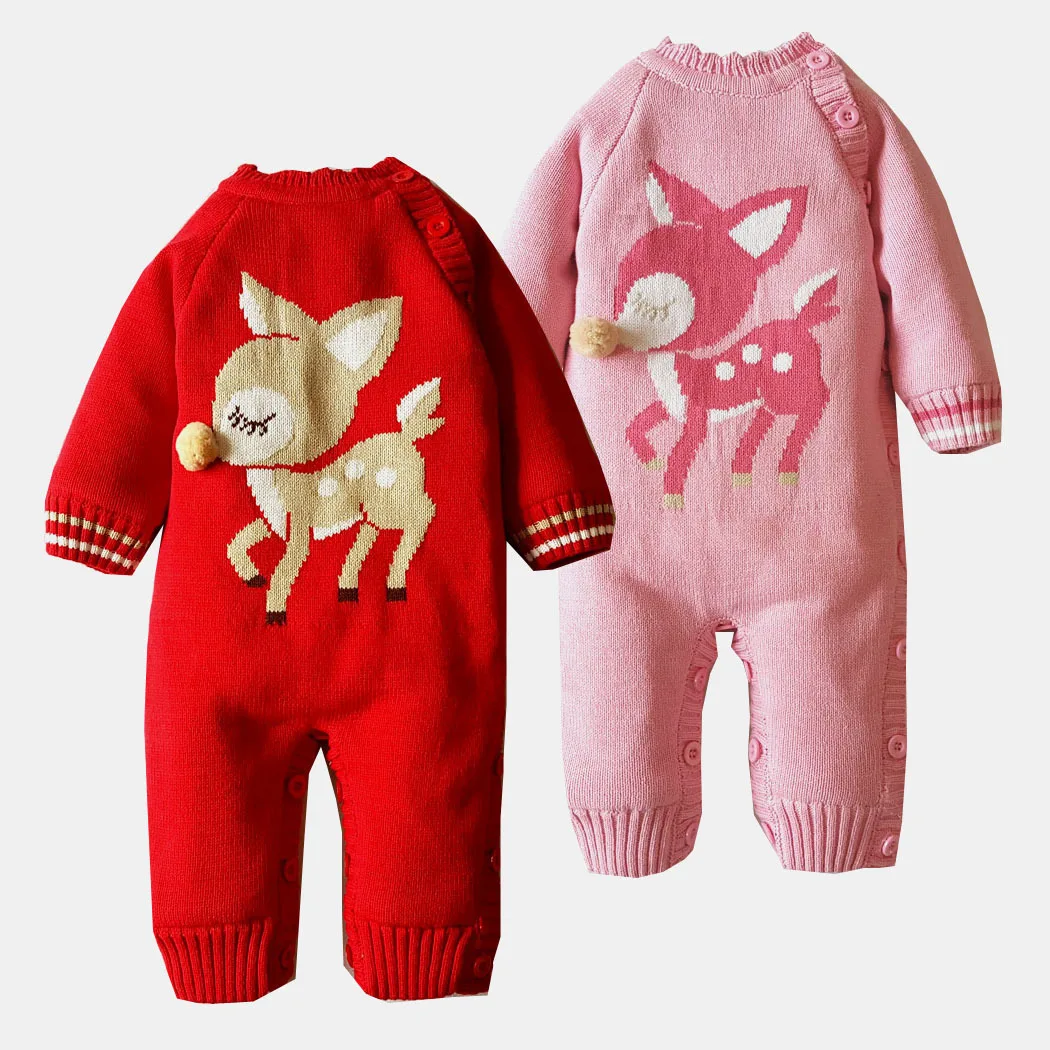 Baby girl boy Long sleeved winter plus velvet deer pattern Romper