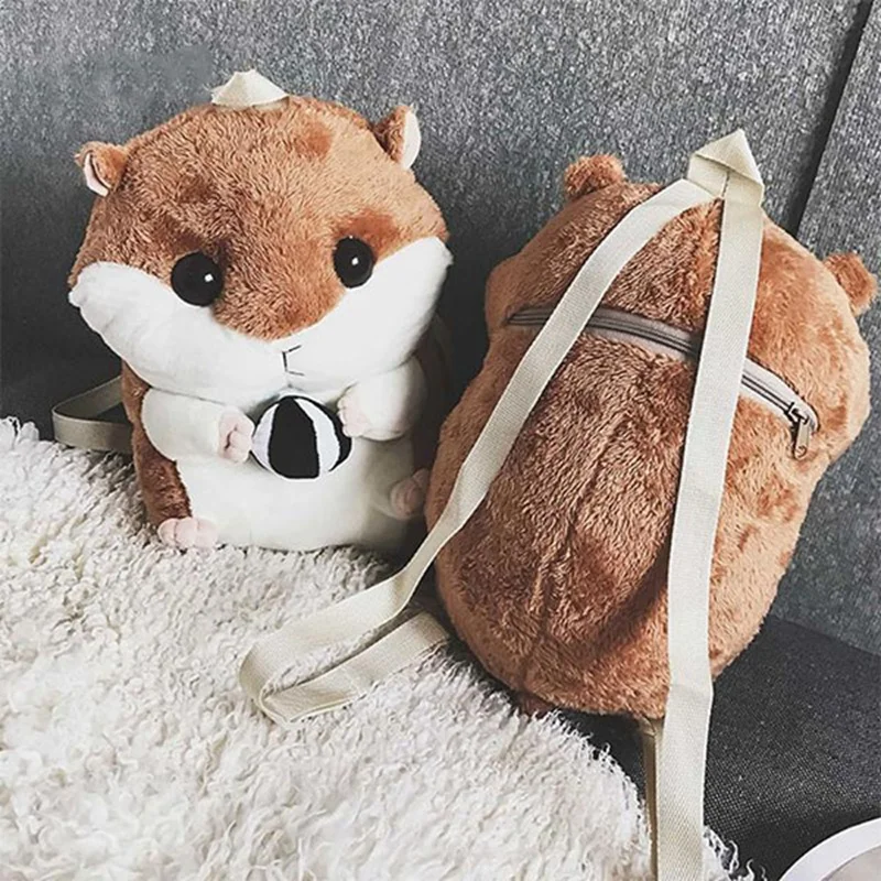 FGGS Cute Women Cartoon Plush Backpacks Girls Hamster Shape Winter