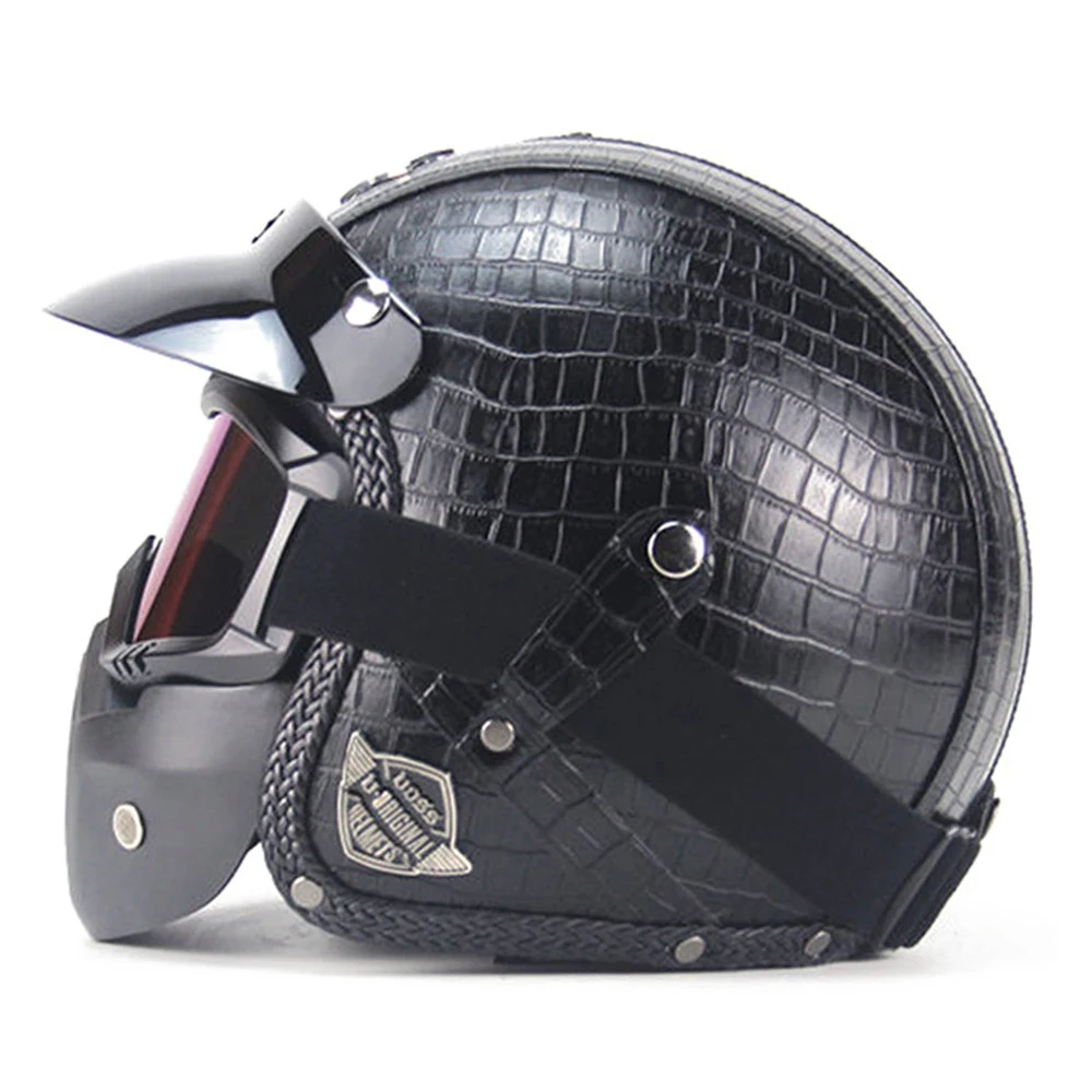 

New Retro Vintage Motorcycle Helmet Synthetic Leather 3/4 Open Face Motorbike Helmet Racer Cruiser Chopper Casco Moto Helmet DOT