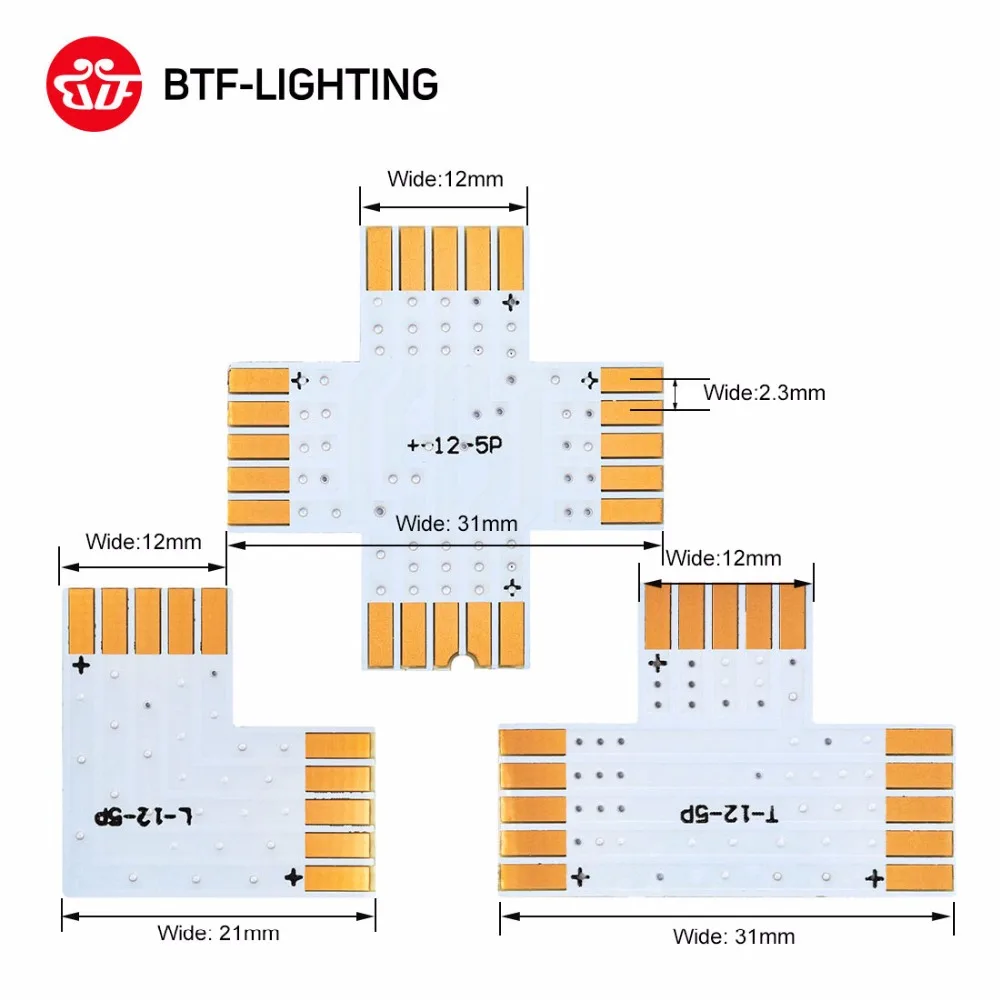 2pin/3pin/4pin/5pin угловой разъем 8 мм/10 мм/12 мм Ширина T/L/X форма Solderless разъем Ws2811 Ws2812b Светодиодные ленты без пайки