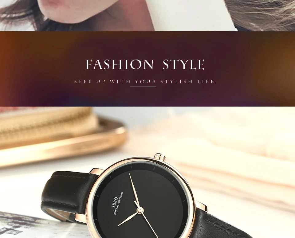 IBSO простые женские кварцевые часы черный ремешок из натуральной кожи женские кварцевые часы водонепроницаемые Montre Femme#6606