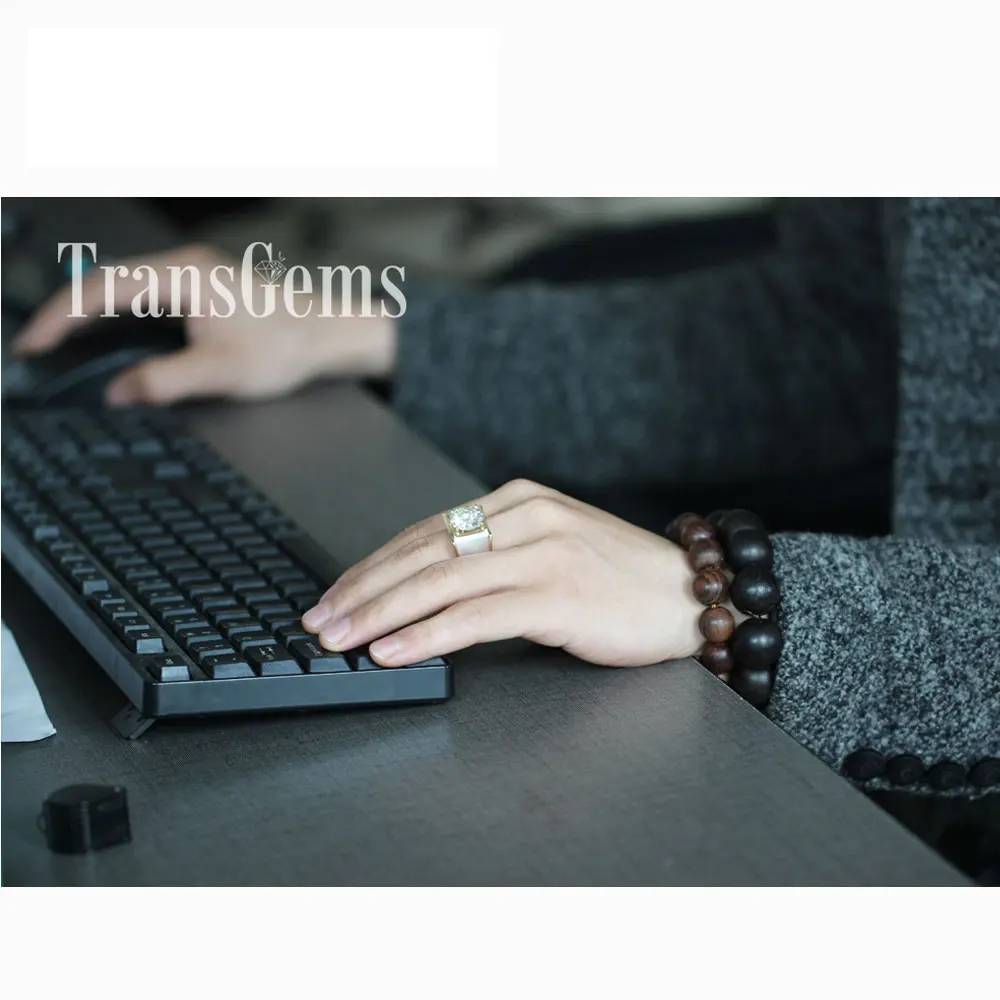 Transgems 3 карата твердое 585 Золото классическое мужское кольцо тонкое натуральное