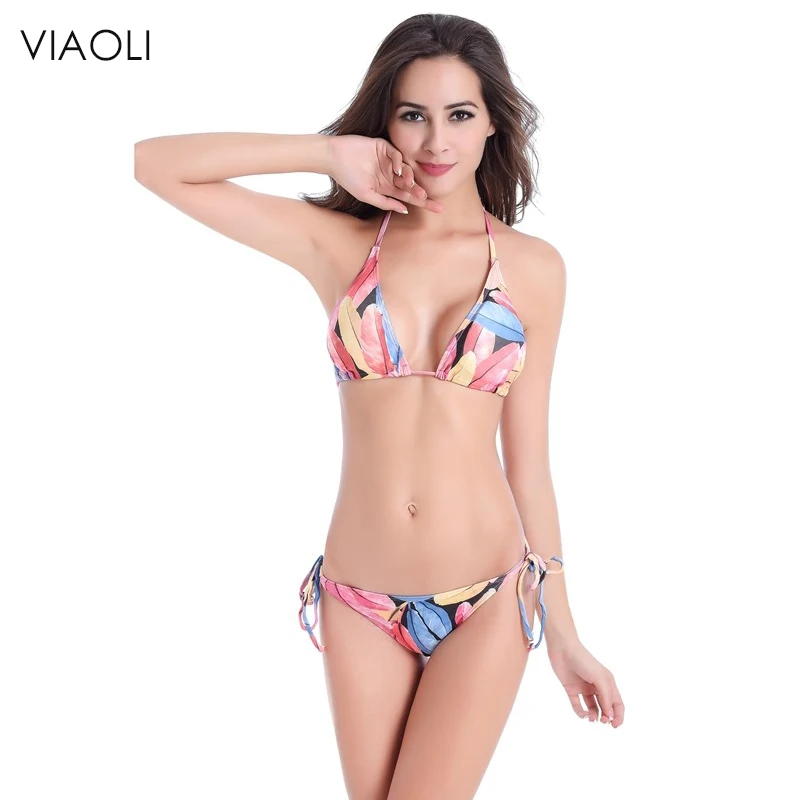 

2018 Women's Swiming Suit Autumn Leaf Print Bikini Set Sexy Thong Bandage Swimwear Swimsuit Bathing Suit Beach Plus Size S-4XL