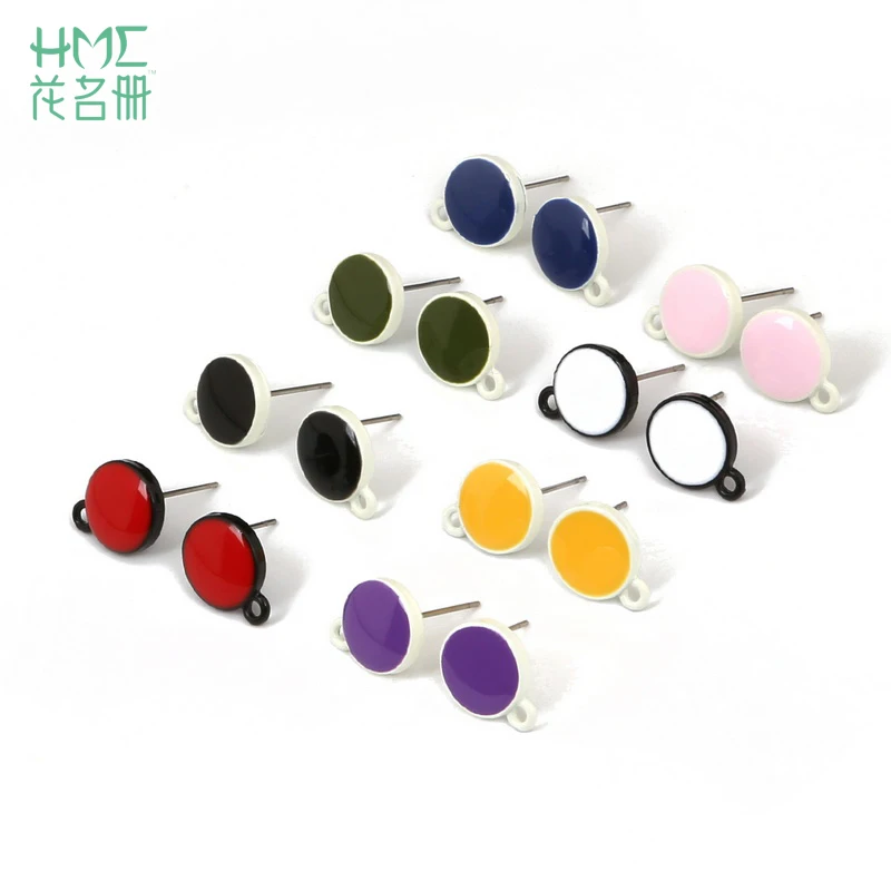 

Small Package 1pc Drop oil alloy earrings 11mm Round surface candy color for DIY Earring Jewelry Findings