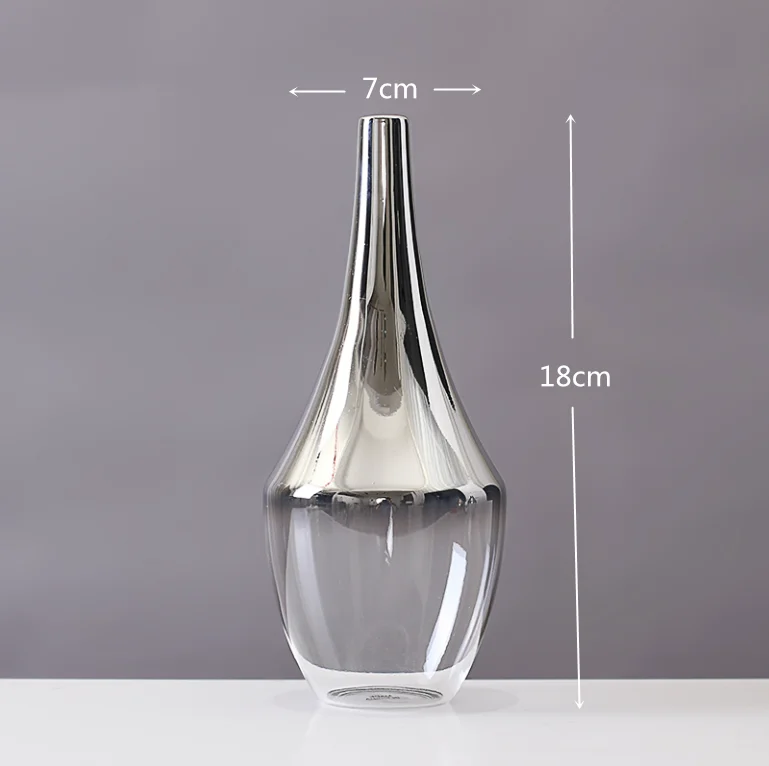 Креативная простая серебряная стеклянная ваза сушеный цветок аранжировщик дома гостиной обеденный стол декоративные украшения - Цвет: 18X7CM