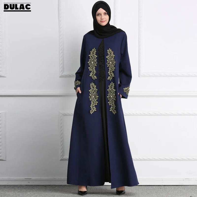 2018 Muslim Middle East Embroidered Gown Women Fashion O-Neck Long Sleeve Ramadan...