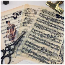 3 uds. Página de libro de música Vintage Vellum fondo de papel Junk diario pegatinas scrapbooking agenda decorativa foto artesanal DIY
