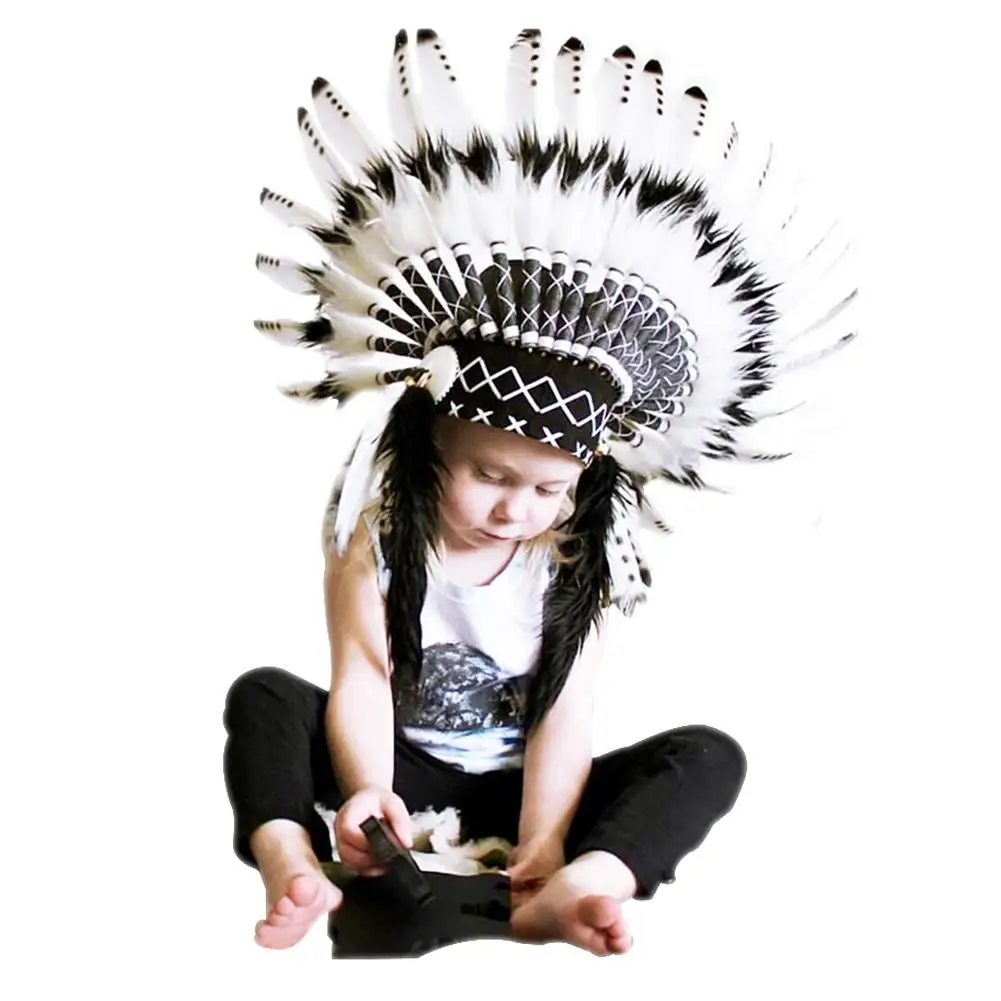 

2018 New Child Feather Flower Headdress Prop Party Hat Indian Style Headband Garland Hair Accessories