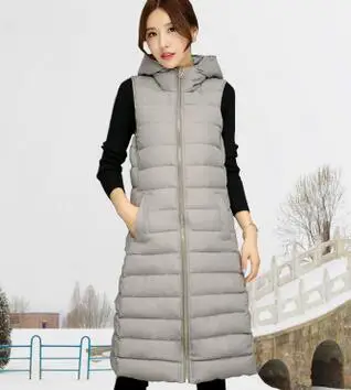 Женский зимний жилет Ma3 jia3, новинка, элегантный тонкий жилет, большой размер, высокое качество, сохраняющий тепло, хлопковое пальто, чистый цвет, длинный жилет с капюшоном, ok233 - Цвет: gray