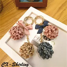 Charm 4 Colors Male&Female Keychain Bag Plush Car Key Ring Car Key Pendant Amzing Camellia Flower Letter Fabric Tassel Keychain