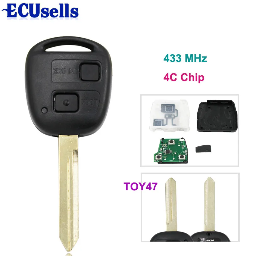 

2 Buttons Remote Key Keyless Fob for Toyota RAV4 Corolla Yaris 433MHZ With 4C Chip Inside TOY47 Blade