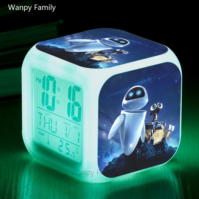 Solar robot Wall E Alarm Clocks,Glowing LED Color changing digital