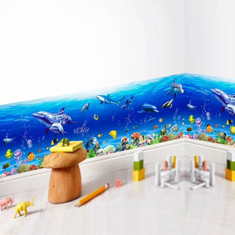 Глубокий Океан мир настенные наклейки для детской комнаты Рыба Акула Дельфин настенные наклейки детский сад детская кухня ванная комната Спальня Декор