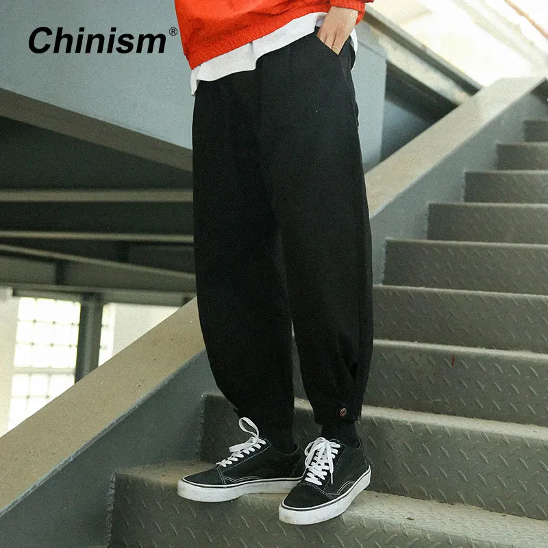 CHINISM Button Opening Swag Pants Mens Wide Leg High