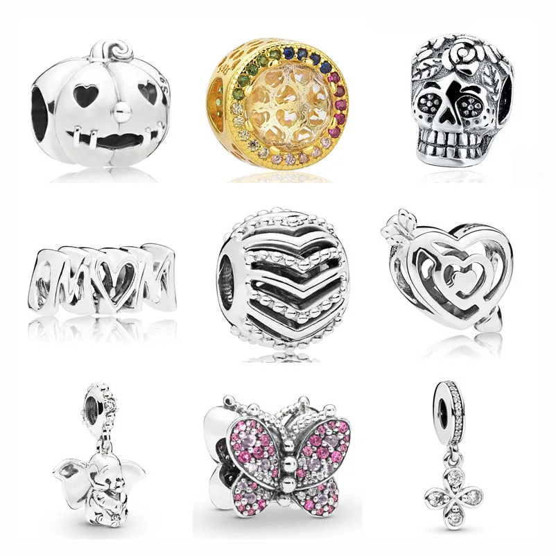 

1pc golden round bead silver pumpkim skull mum script Stylish Wish path to love bead fit pandora charms silver 925 original S015