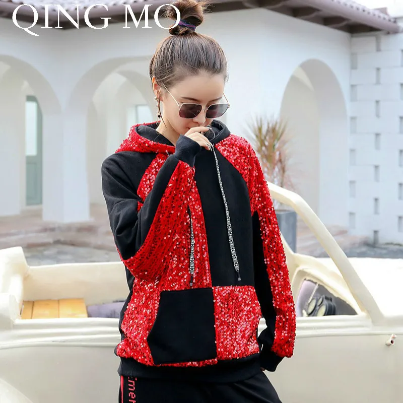 Цин MO Для женщин Свободные Толстовка 2018 Осенние Топы с длинными рукавами в стиле