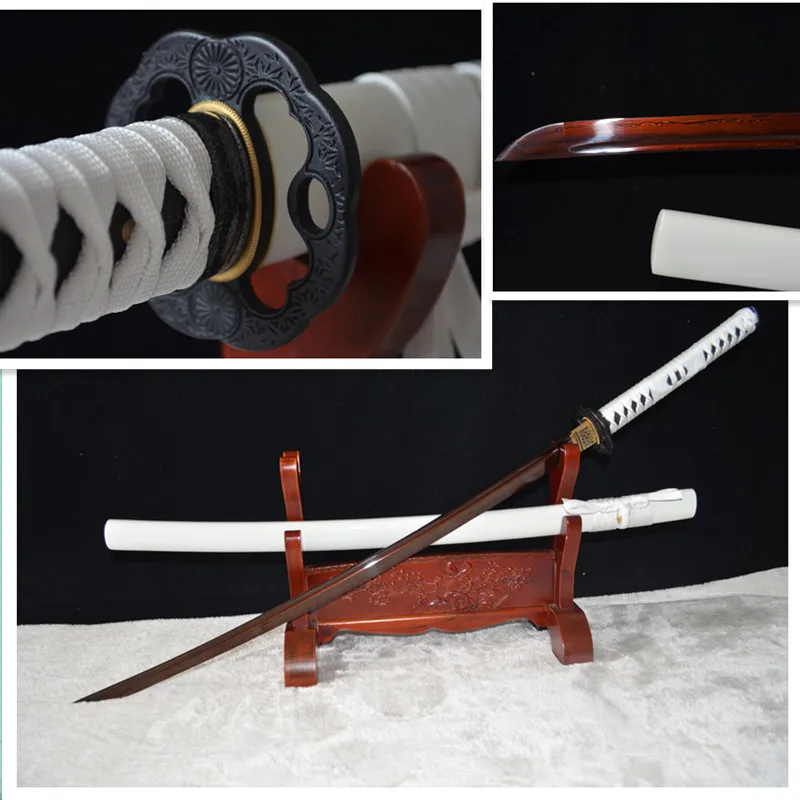 

TOP QUALITY HAND FORGE JAPANESE SAMURAI KATANA SWORD BLACK&RED FOLDED STEEL FULL TANG SHARP BLADE WHITE SAYA