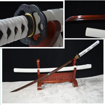 

TOP QUALITY HAND FORGE JAPANESE SAMURAI KATANA SWORD BLACK&RED FOLDED STEEL FULL TANG SHARP BLADE WHITE SAYA