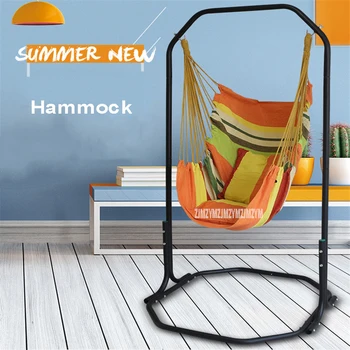 

Fashion Garden Home Balcony Iron Canvas Hanging Chair Bearing 200KG Swing Hammock For Children Adult with Bracket 170cm Height