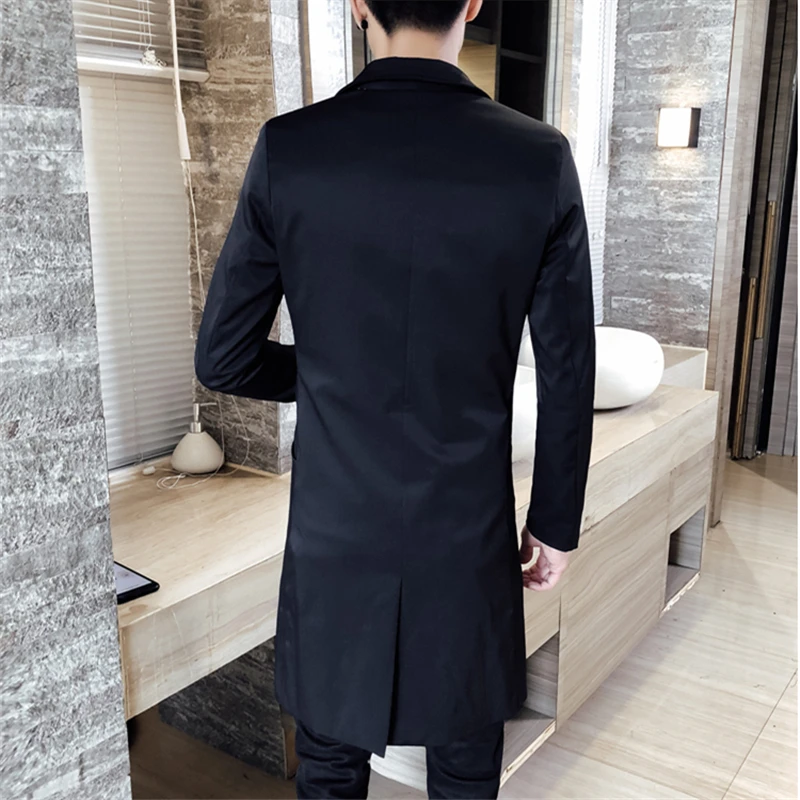  Autumn Pure Color Men Long Jacket Asia size S - 5XL Business Casual long Coats Men Slim Suitable Tr