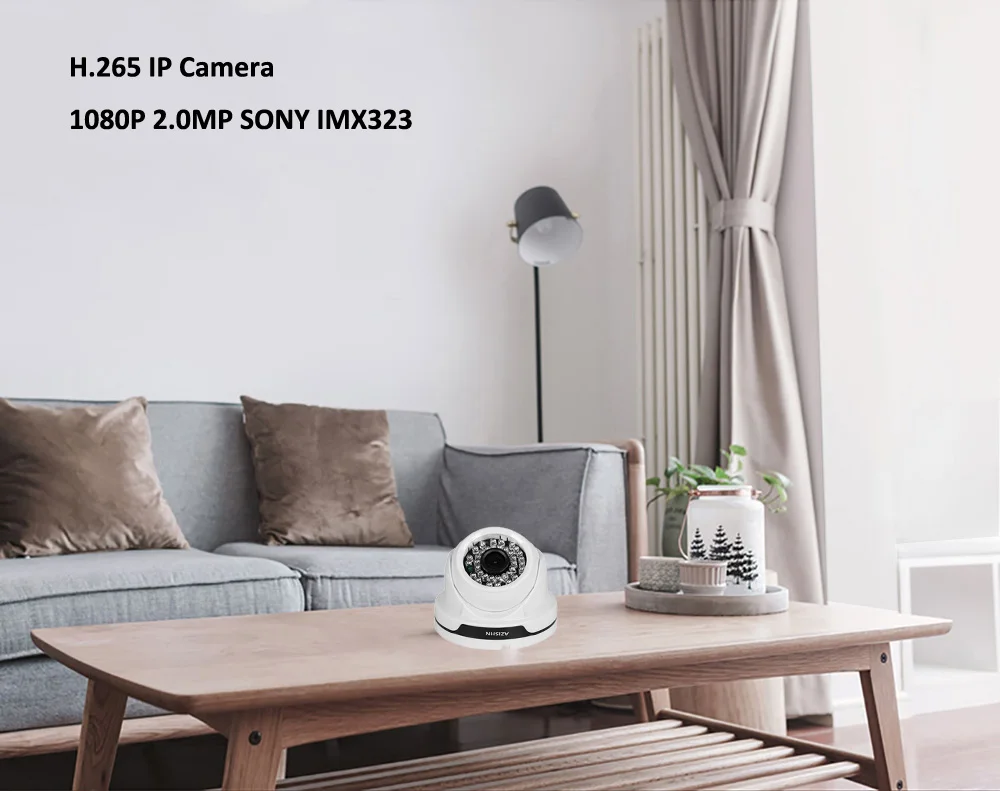 AZISHN H.265 IP камера Full HD 1080P 2.0MP SONY IMX323 36 шт. ИК светодиоды Крытый Купол CCTV ONVIF P2P обнаружения движения Hi3516EV100