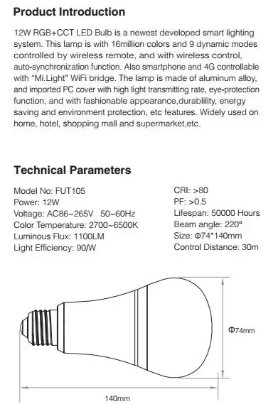 12w rgb cct bulb spec