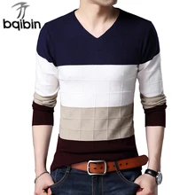 Весенний модный брендовый Повседневный свитер с v-образным вырезом, приталенный вязаный мужской Высококачественный свитер и пуловеры