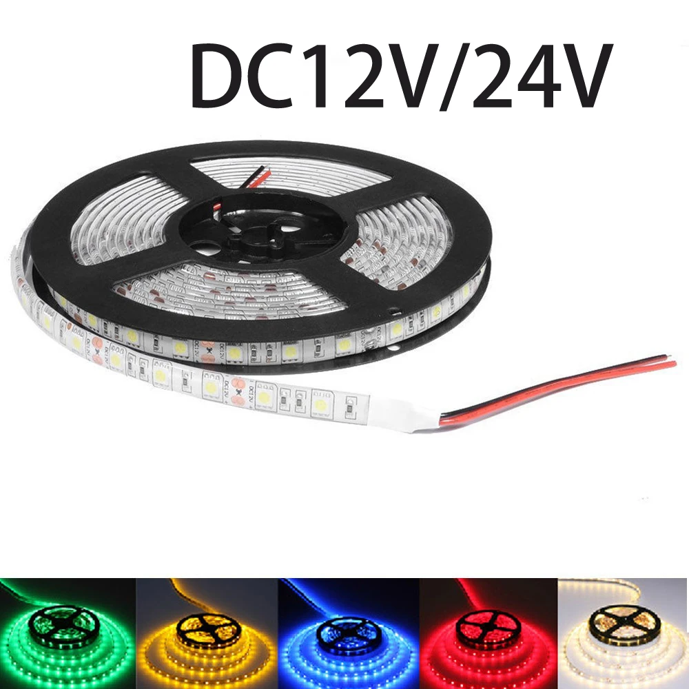 DC12V DC24V светодиодный полосы светильник SMD 5050 DC 12V 60 светодиодный/M ing гибкий лента