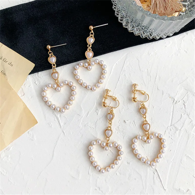 Fashion heart sutd earrings female Popular long heart pearl earrings banquet jewelry accessories tassel earrings for women - Image 3